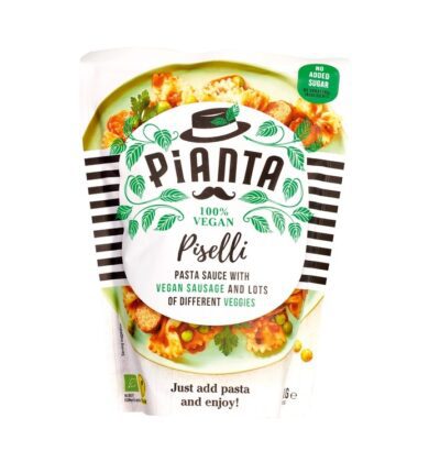 Pianta piselli pastasauce with vegan sausage and veggies