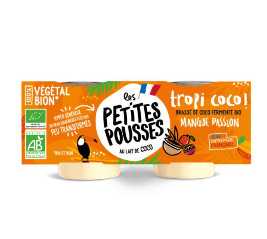 Les Petites Pousses dessert mango, passievrucht en kokos