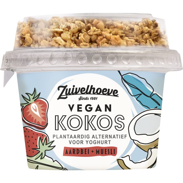 Zuivelhoeve vegan kokos aardbei + muesli