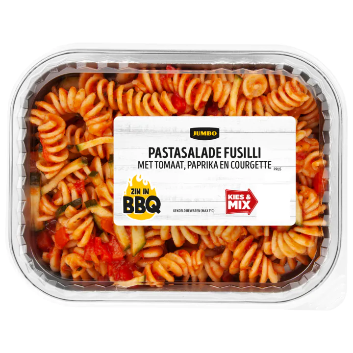 Jumbo pastasalade fusilli tomaat paprika courgette