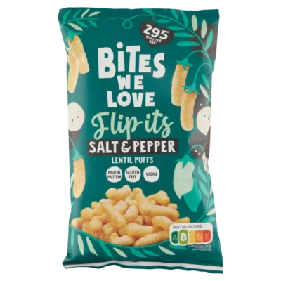 BitesWeLove flip-its salt & pepper lentil puffs