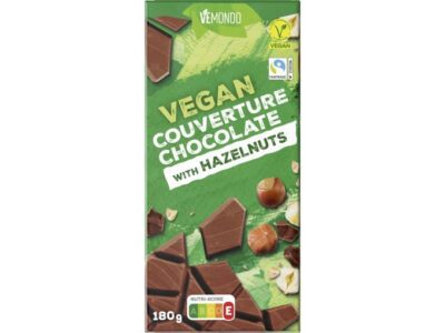 Vemondo vegan chocolate courverture with hazelnuts v-label fairtrade lidl