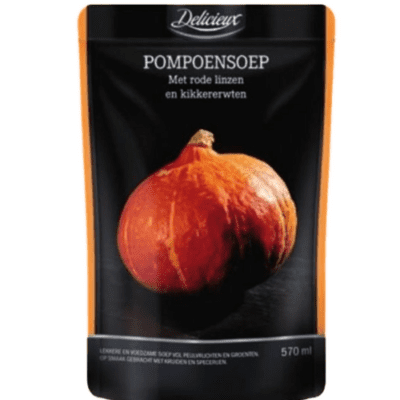 Delicieux pompoensoep met rode linzen en kikkererwten