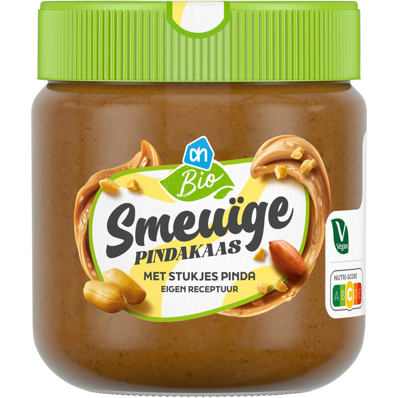 AH Biologisch smeuïge pindakaas met stukjes pinda