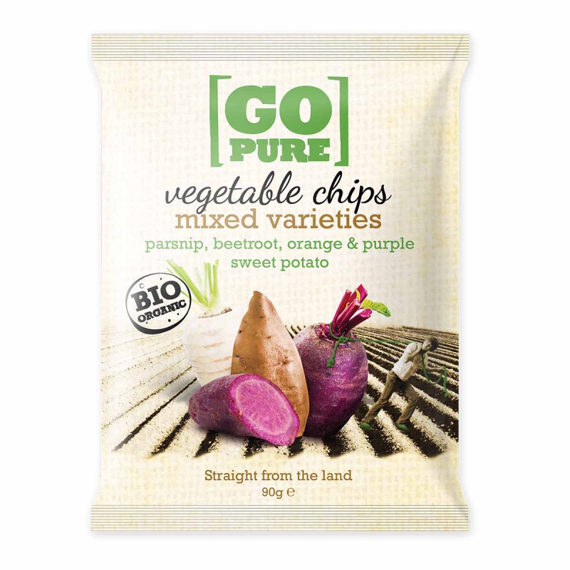 Go Pure groentechips mix biet, pastinaak, zoete aardappel