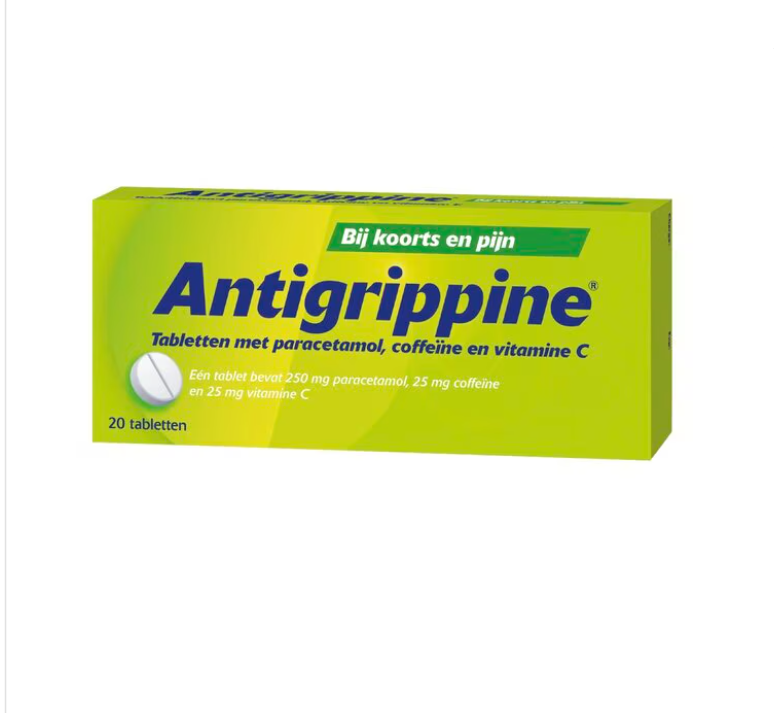 Antigrippine paracetamol 250 mg, coffeïne 25 mg, ascorbinezuur (vit. C) 25 mg
