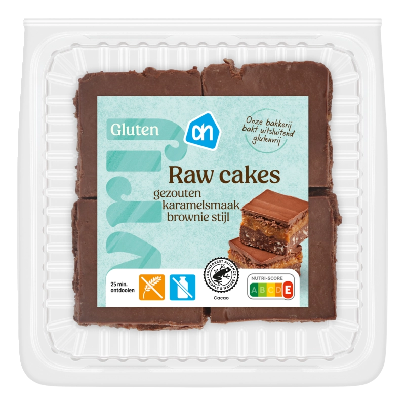 AH glutenvrij raw cakes gezouten karamelsmaak brownie